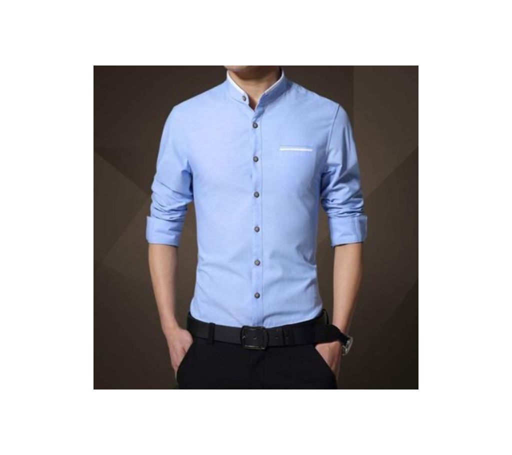 Light Blue Long Sleeve Casual Shirt for Men - UPF