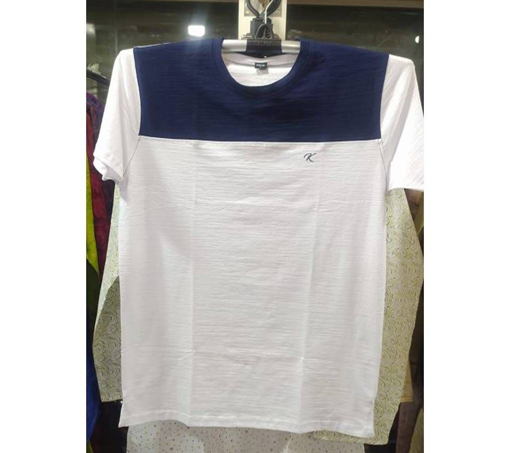 Blue and White Half Sleeve Cotton T Shirt For Men 