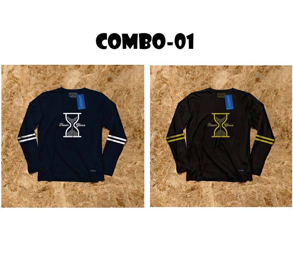 2pcs Black & Deep Blue Full Sleeve T-shirts Combo 