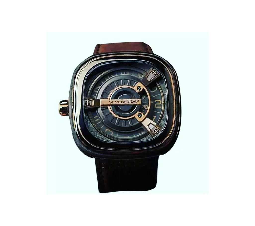 Series Leather Automatic Watchfor Men Gray and Rose Gold
