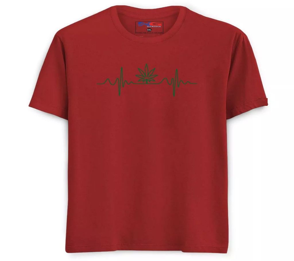 Summer Cotton Rubber print T-Shirt - Maroon - Heart Beat