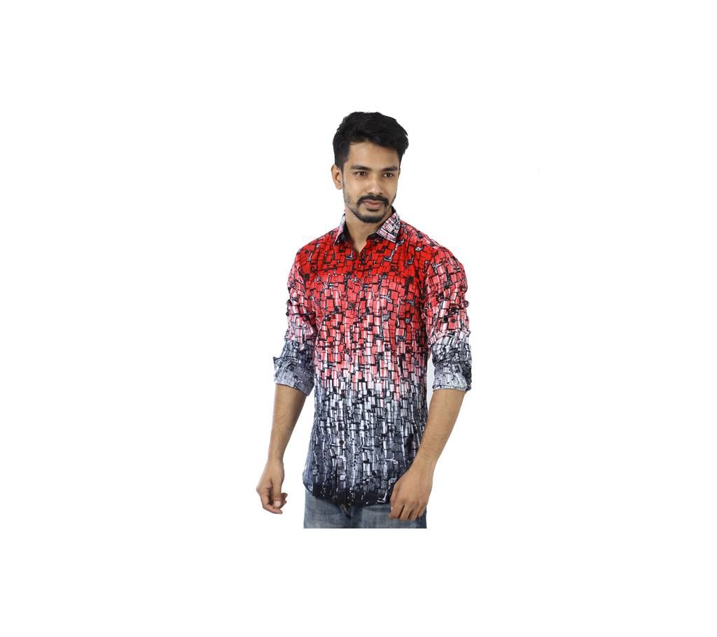 Red Printed Cotton Casual Full Sleeve Shirt For Men