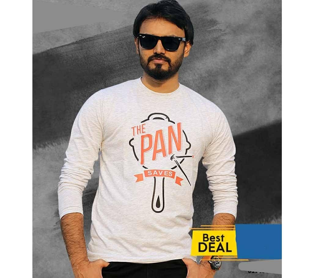 PAN Mens Full-sleeve Cotton T-shirt - White  