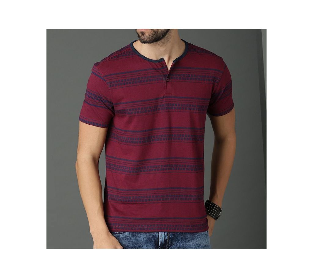 Half Sleeve Button Neck Maroon - LB 101