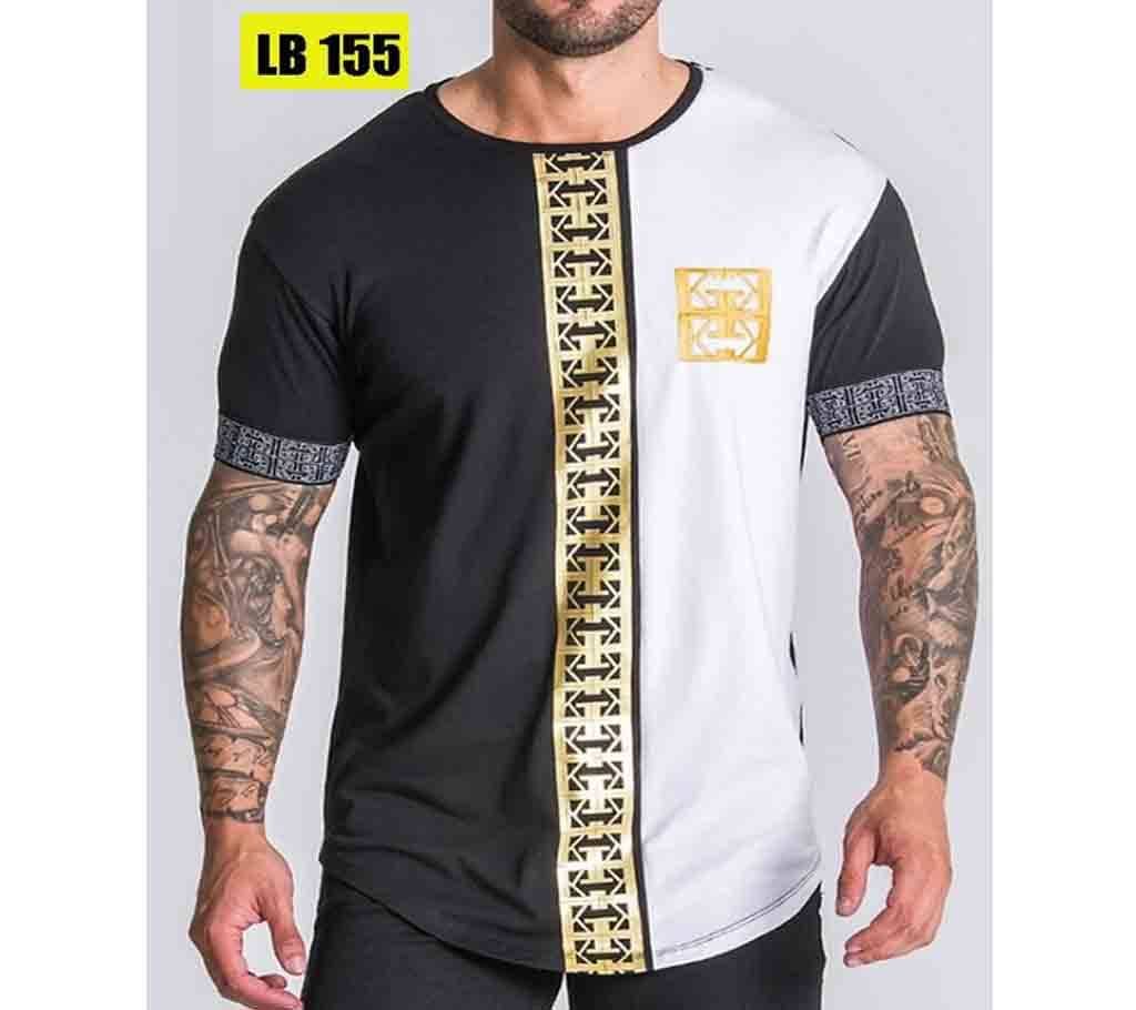 Half Sleeve Cotton T Shirt for Men-Black and White