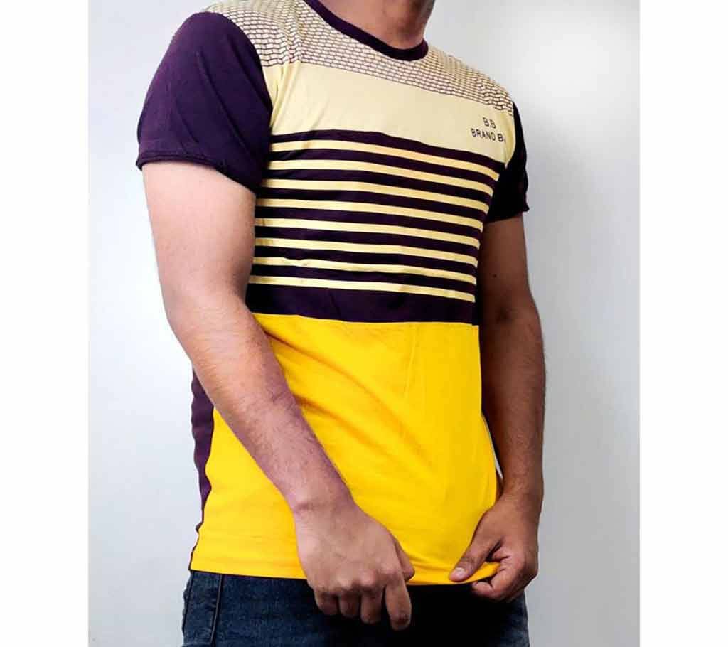 Half Sleeve Cotton Multi Color Stripe T-Shirt For Men