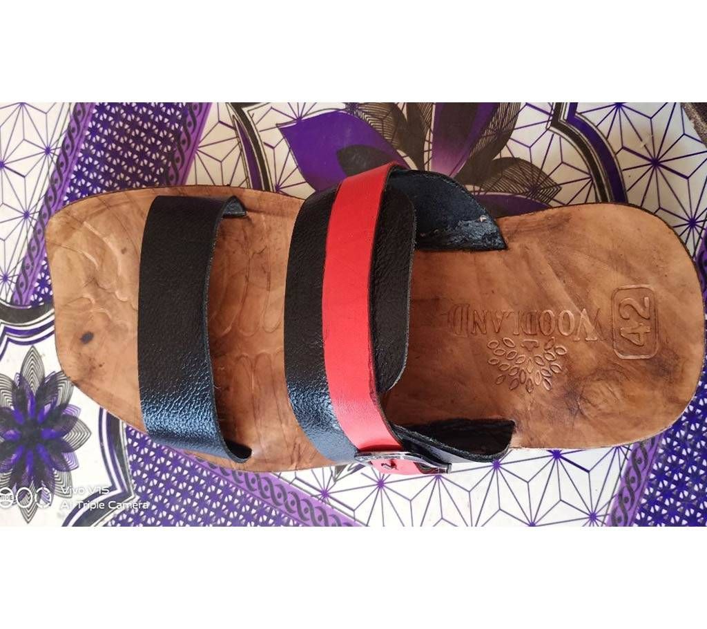 Mens Summer Leather Sandals-Red Brown And Black 