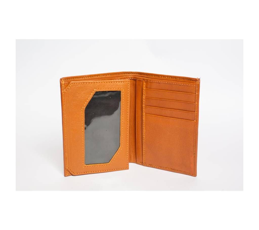 Genuine gents leather trifold wallet mastard color