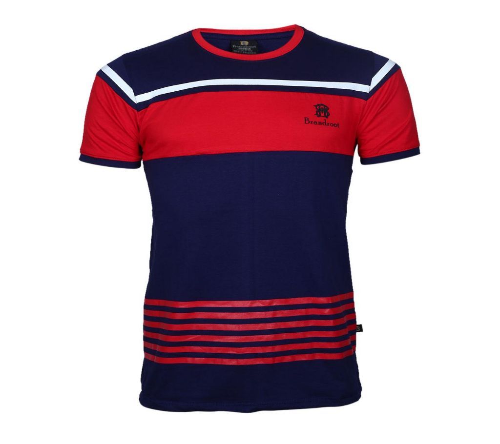 Navy and Red Half Sleeve Cotton T Shirt