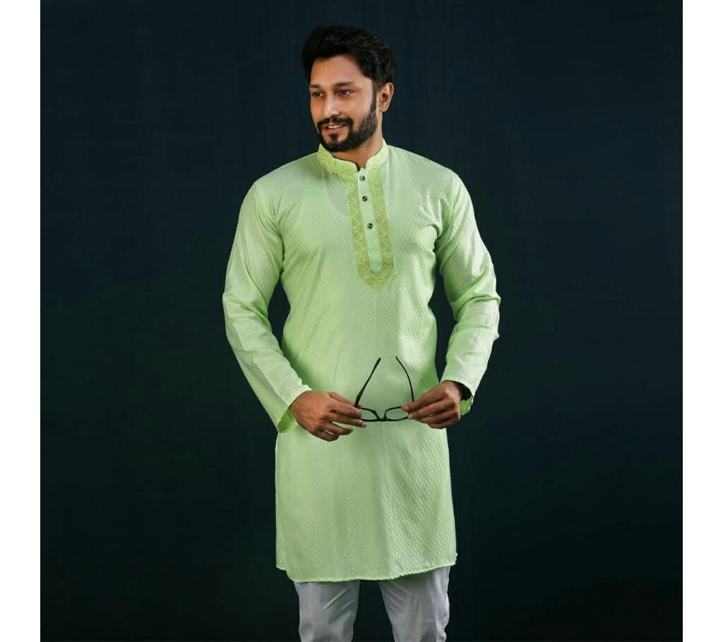 Men's Semi Long Panjabi  Lime Green