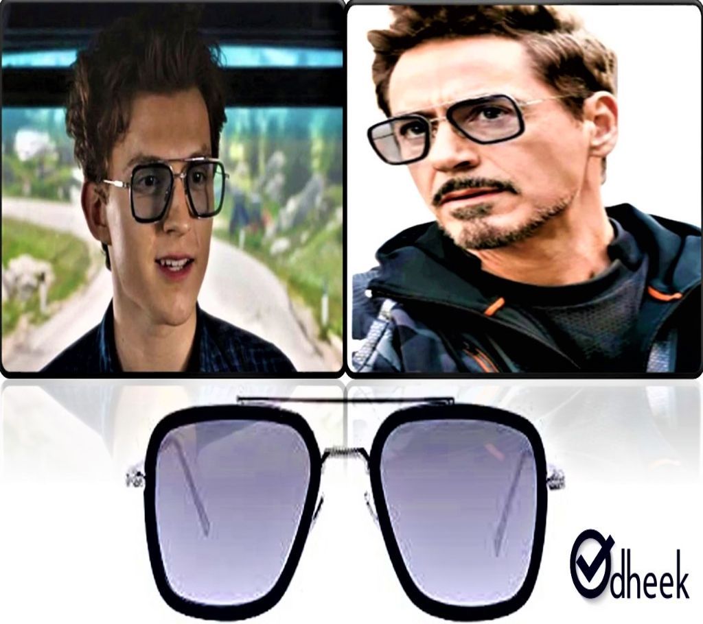Tony Stark Ironman Sunglass Silver Frame Balck Lens