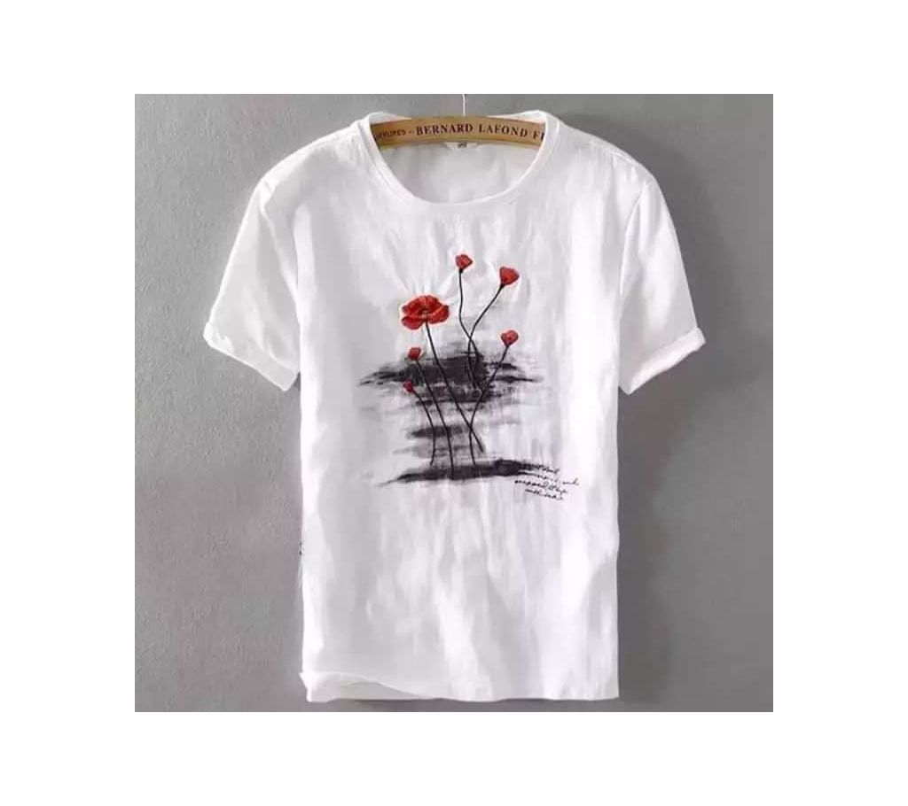 Half Sleeve Cotton T Shirt For Men - white