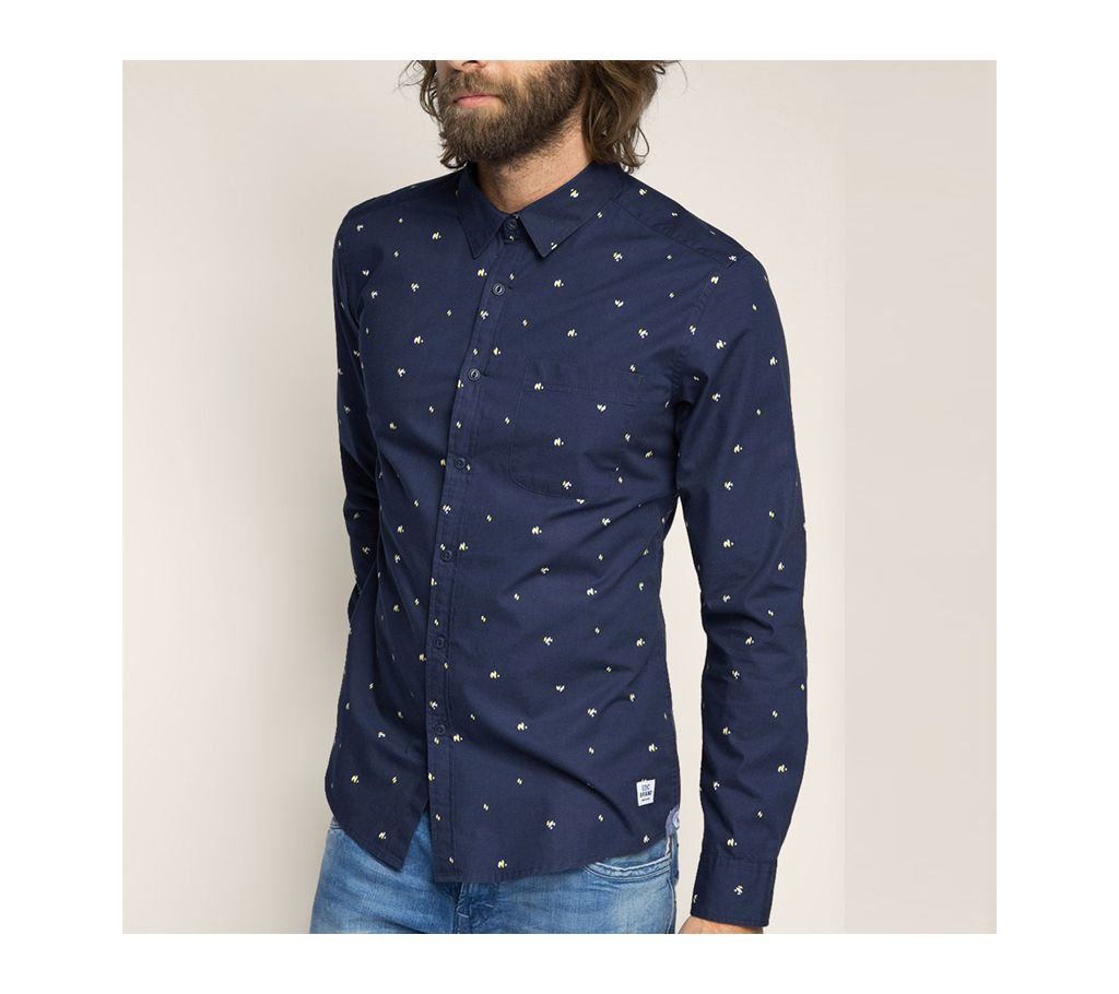 Navy Blue Printed Shirt For Men