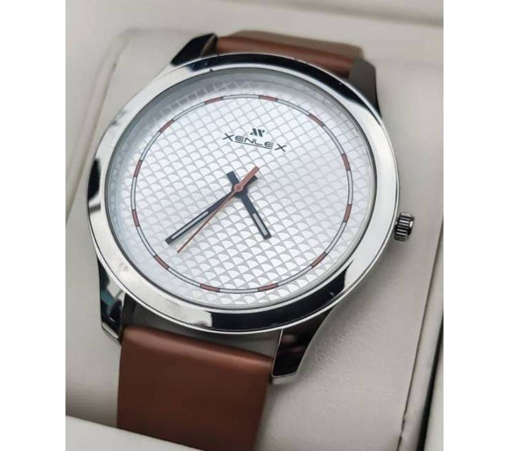 Xenlex White Dial Chocolate Leather Watch For Men 