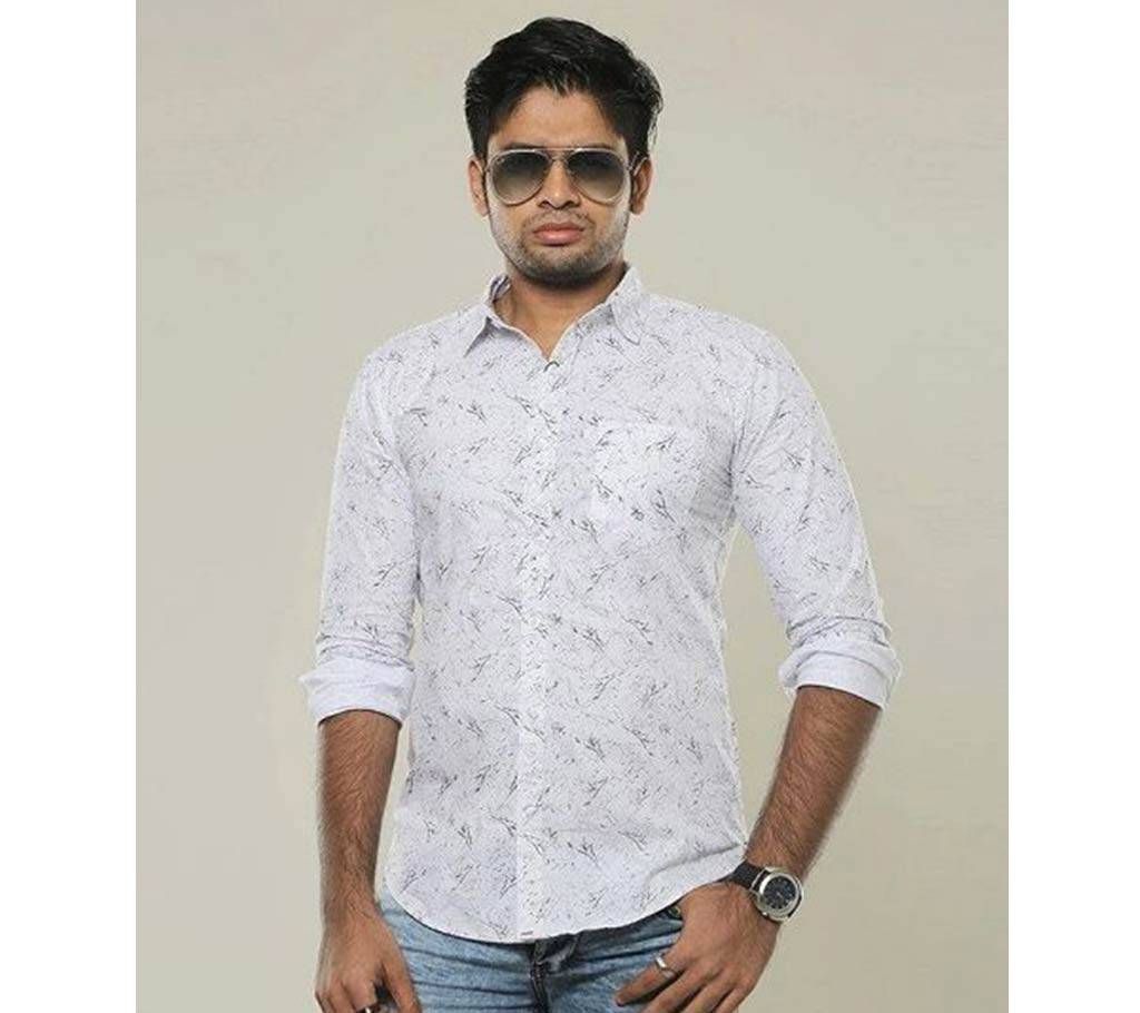 White Long Sleeve Printed Casual Shirt