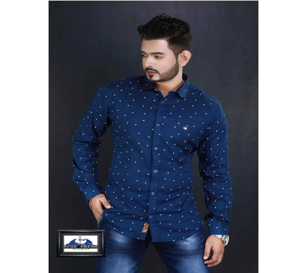 Blue White Ball Print Full Sleeve Cotton Shirt