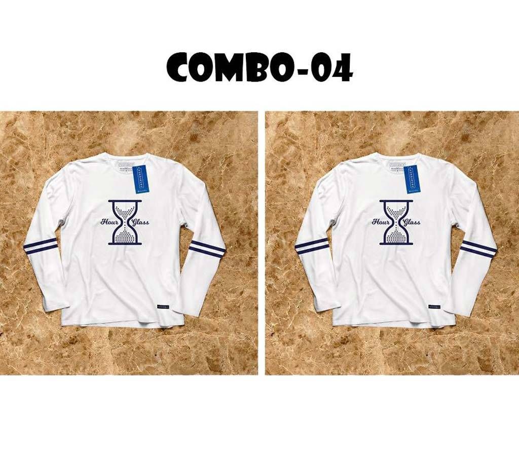 2pcs White Full Sleeve T-shirt Combo