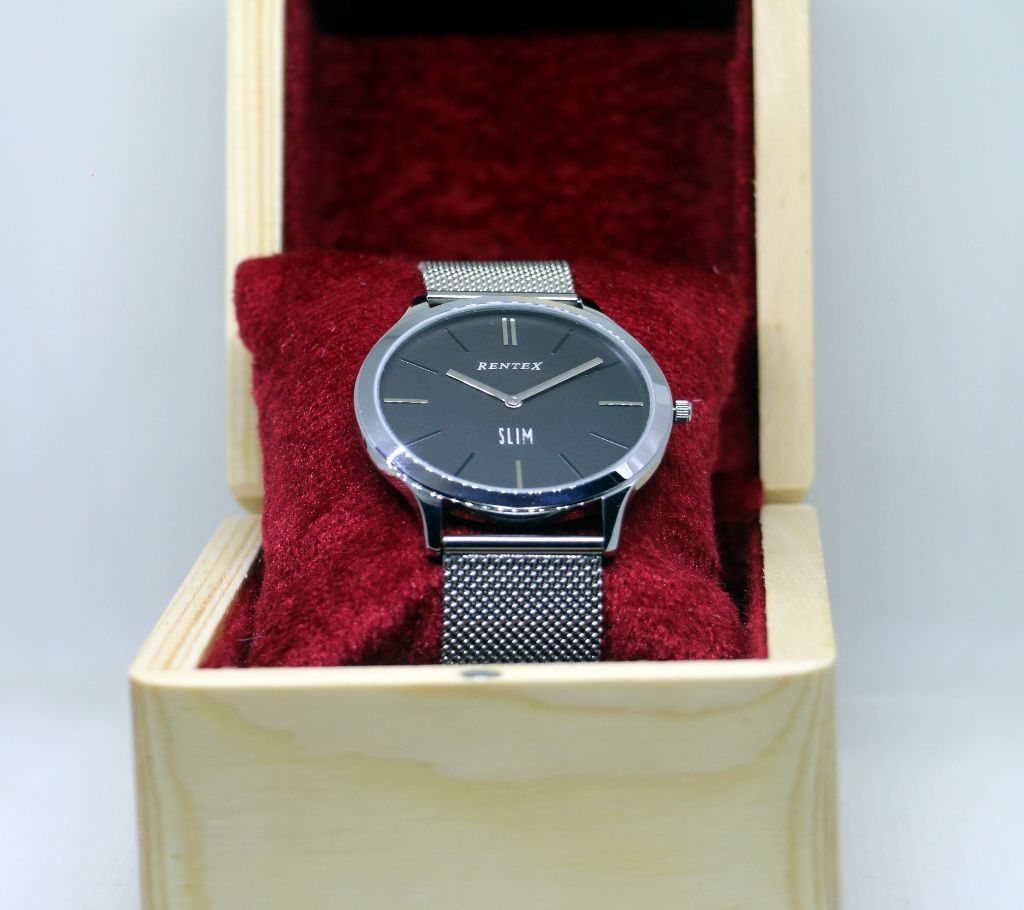 RENTEX Slim Dial Silver & Black Watch for Men