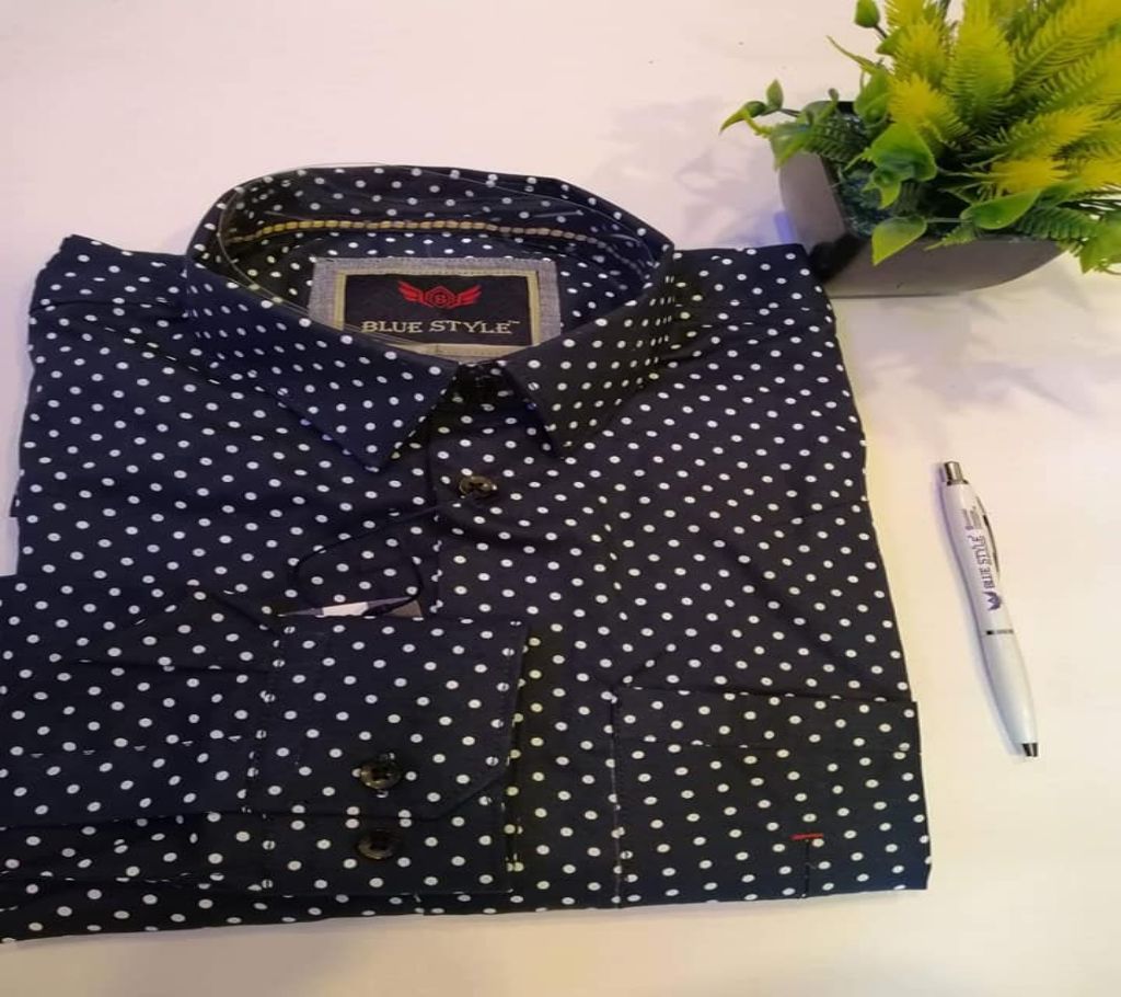Blue dot print Mens casual shirt