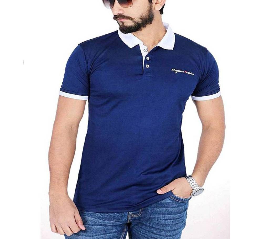 Navy Blue Micro Cotton Short Sleeve Polo shirt For Men