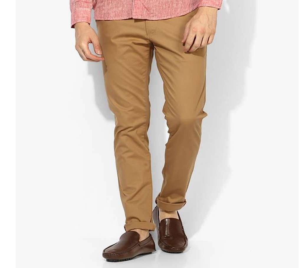 Men gabardine full pants Camel Khaki - Slim Fit