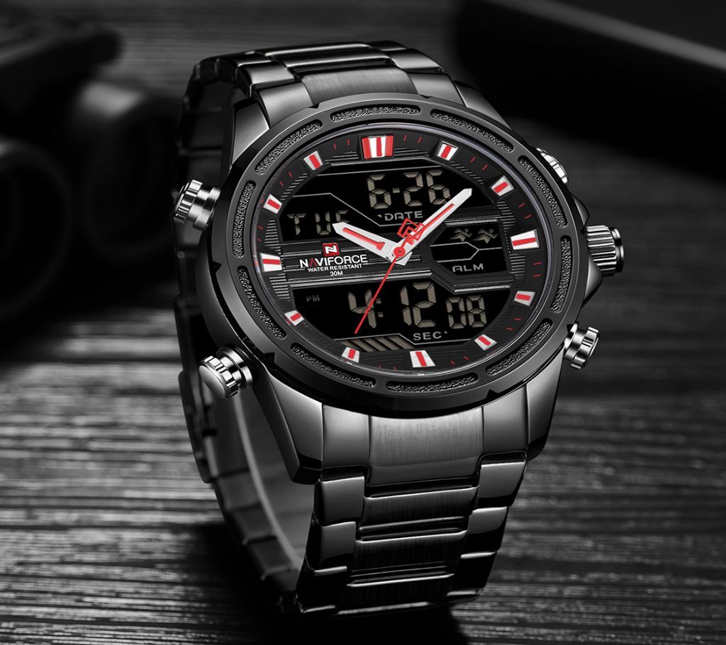 NAVIFORCE 9138 Original Brand Military Heavy Dial Sports Men Quartz Digital Clock Luxury Stainless Steel Waterproof Led Watch