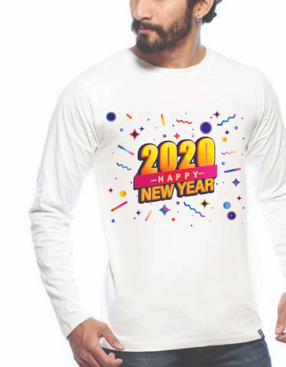 New Year Full Sleeve Cotton T shirt For Men 