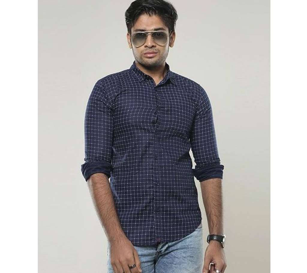 Navy Blue Full Sleeve Check Shirt for Men