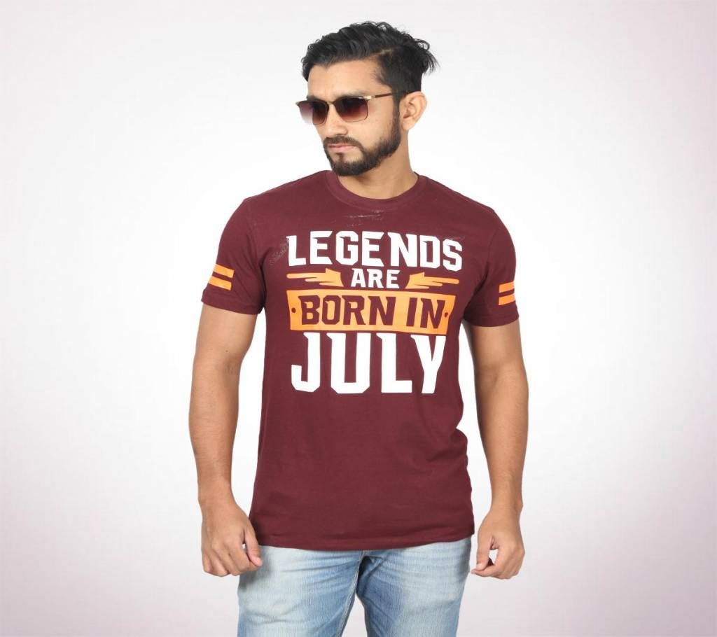 Maroon Cotton Short Sleeve T shirt For Men