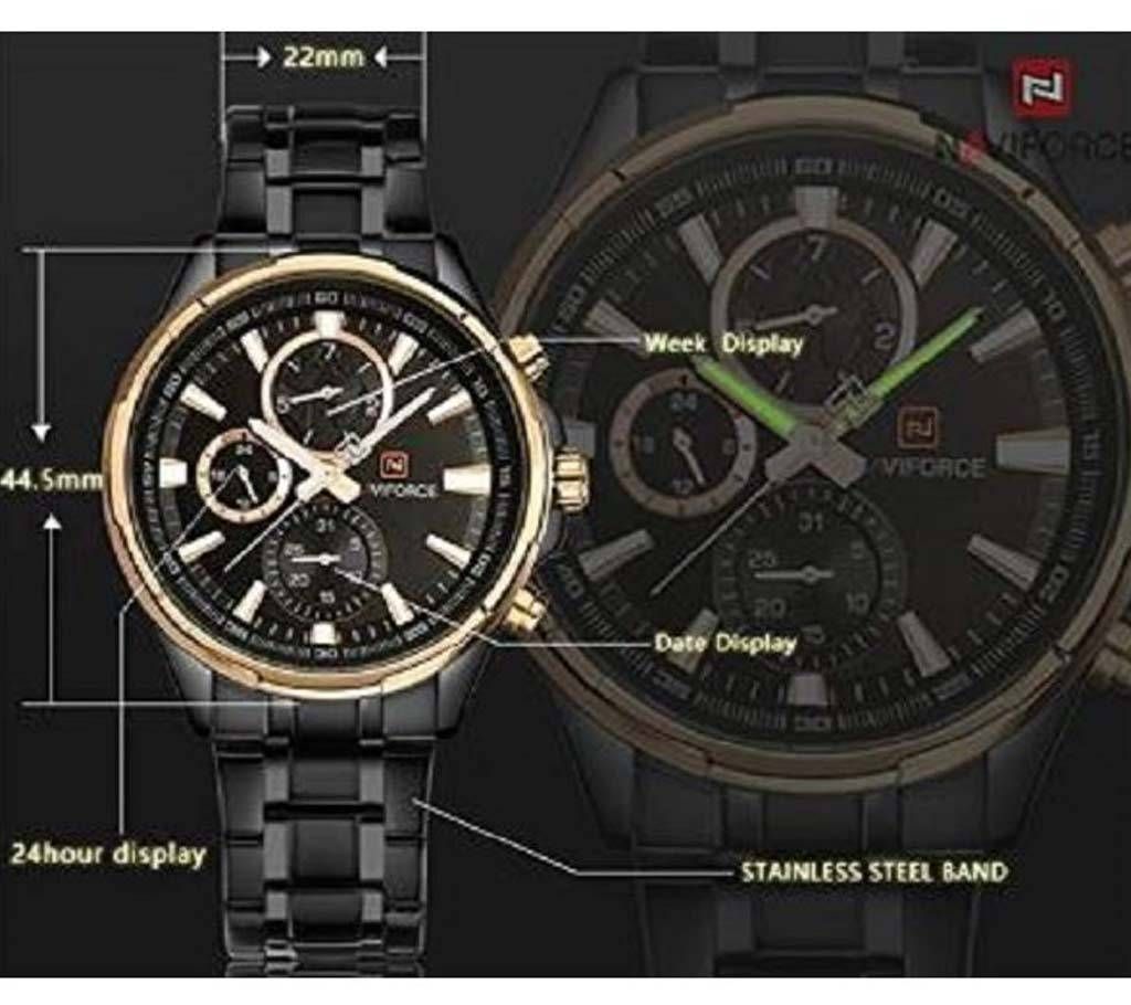 NAVIFORCE 9080 Mens Chronograph Auto Date Full Stainless Steel Waterproof Analog Quartz Watches