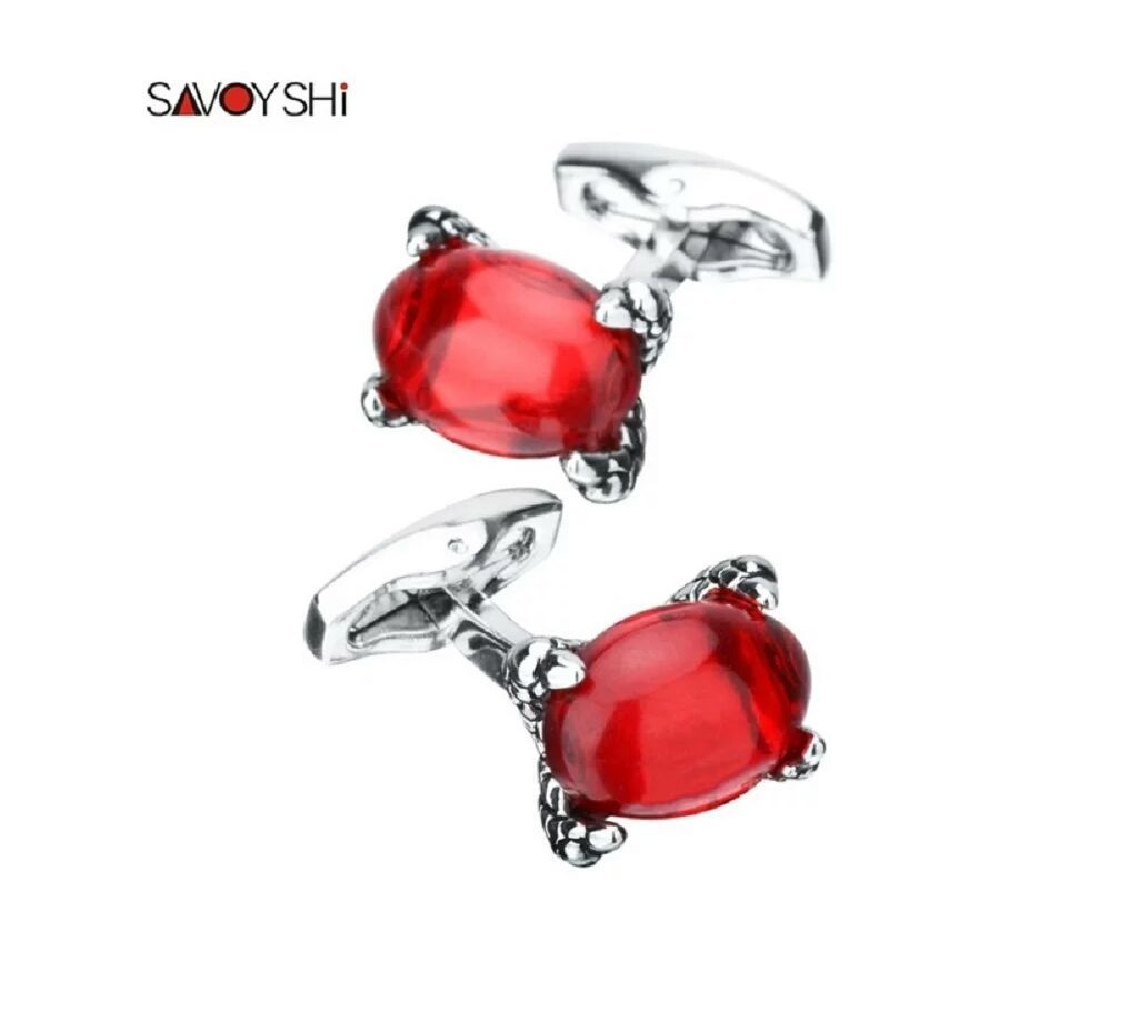 SAVOYSHI Dragon claw Inlay Red Zircon Cuff links for Mens
