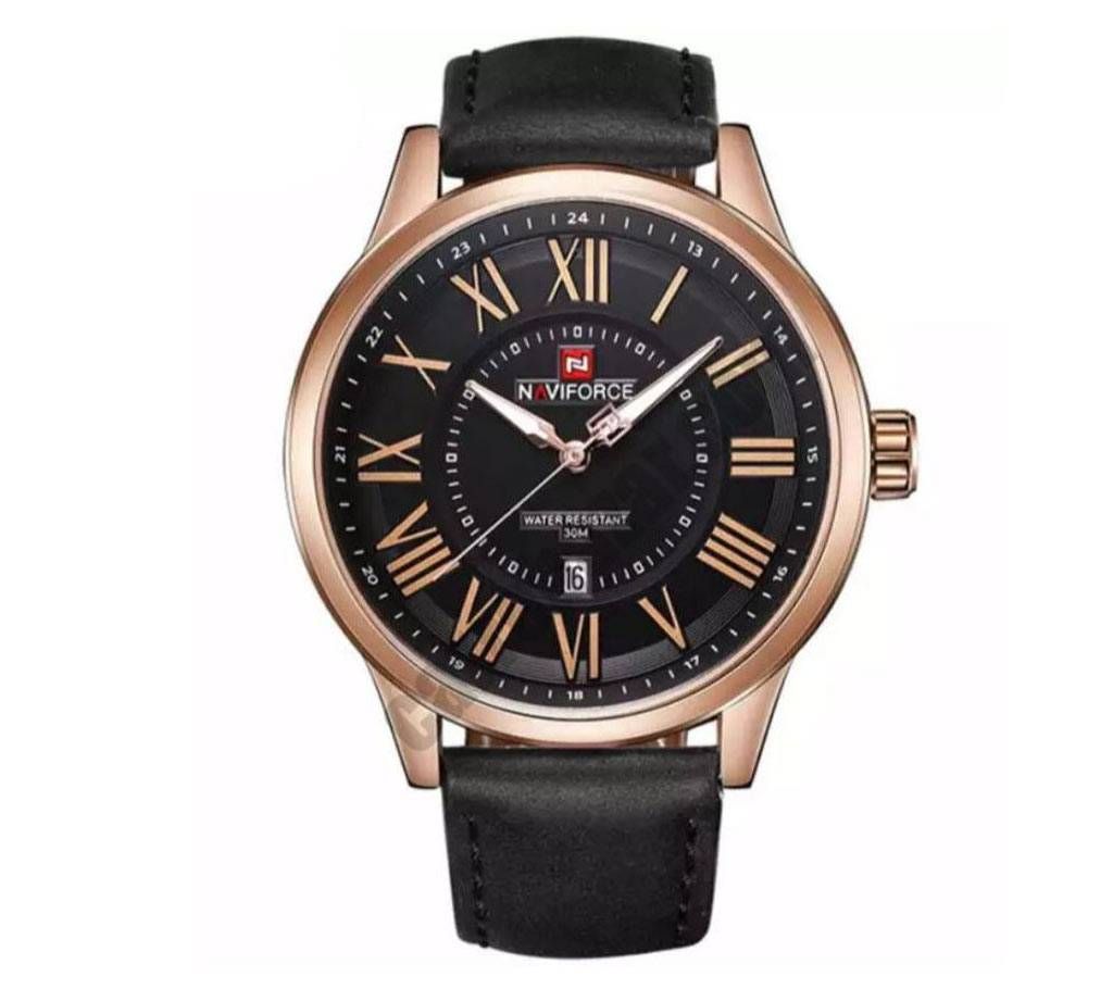 Naviforce NF9126 - Black Leather Analog Watch for Men