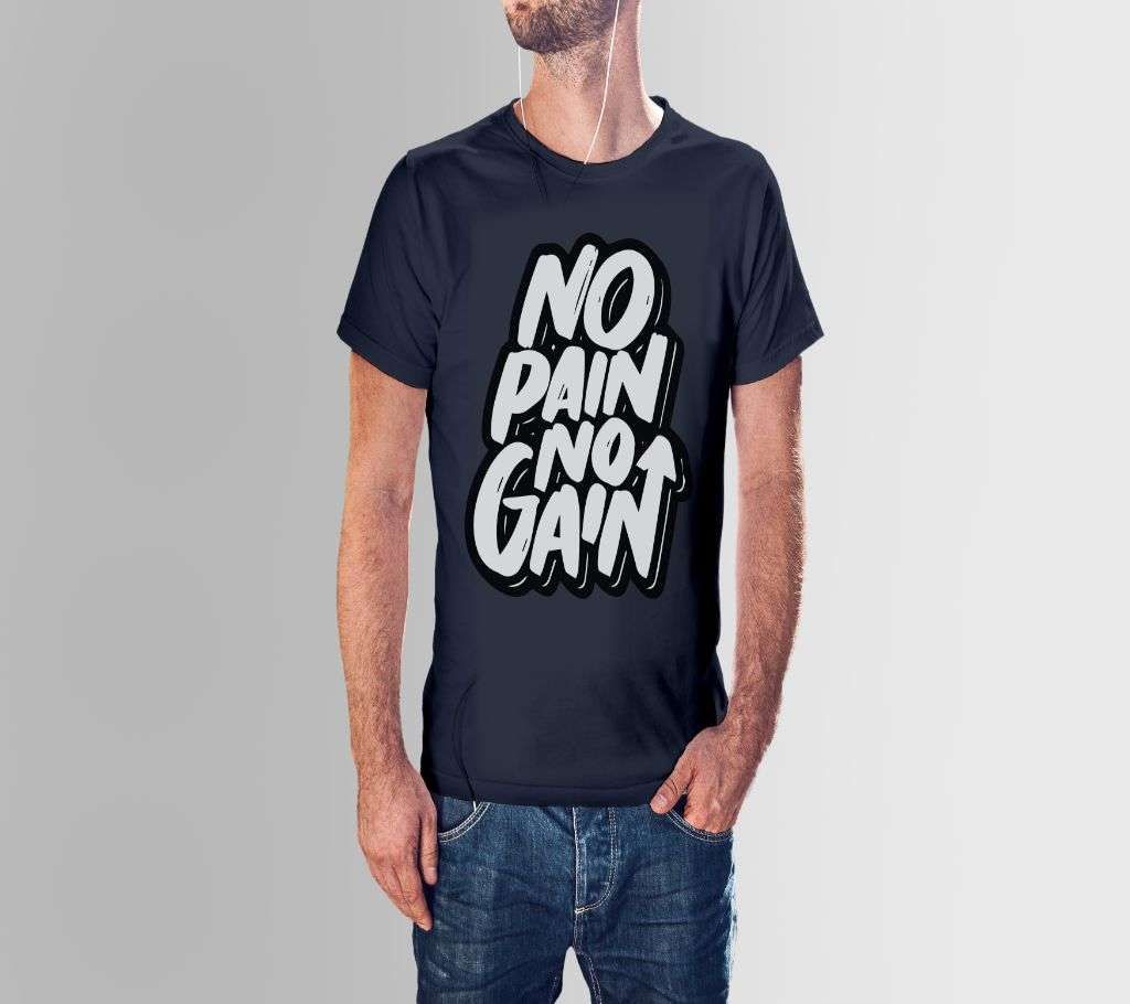 NO PAIN NO GAIN NAVY BLUE COTTON TSHIRT FOR MEN