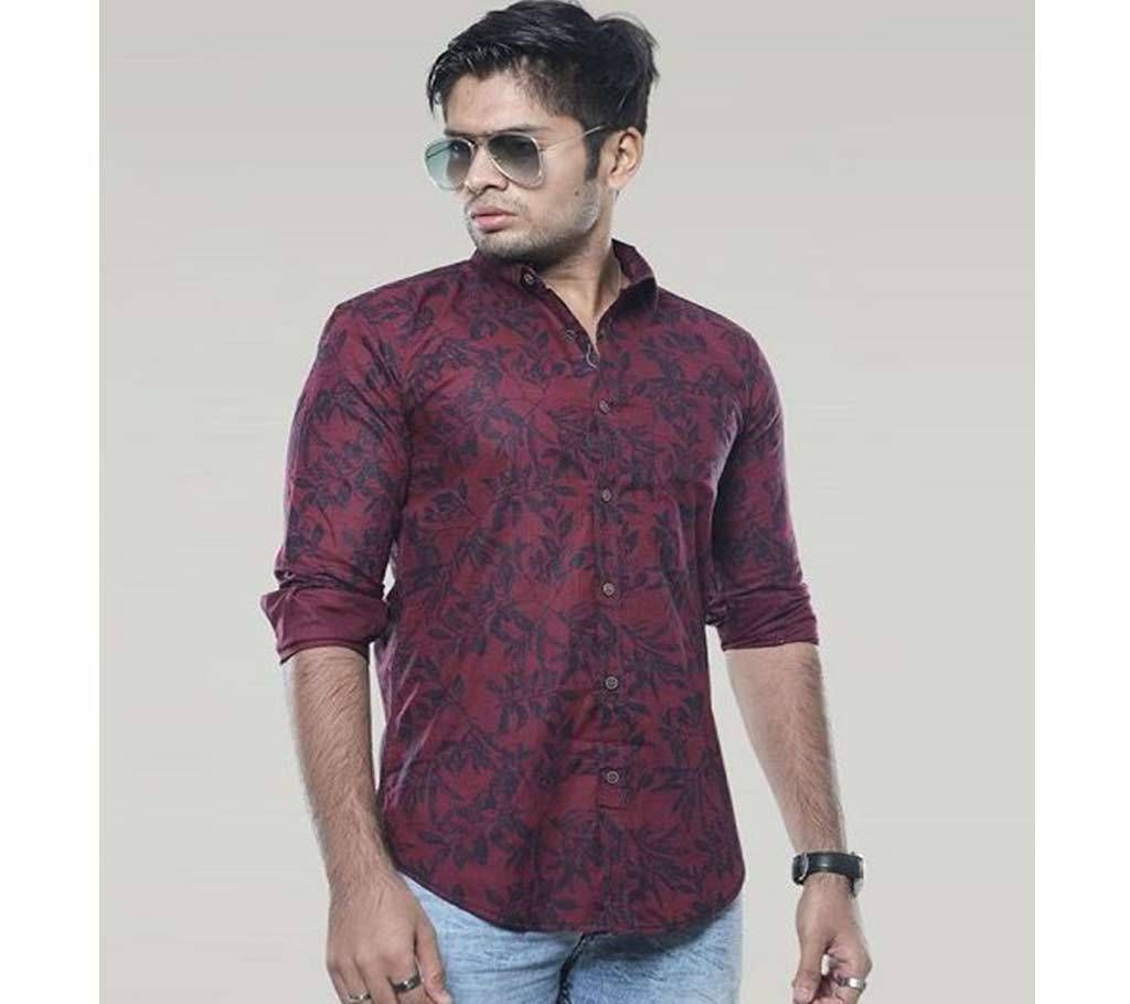 Maroon Long Sleeve Printed Casual Shirt for Men