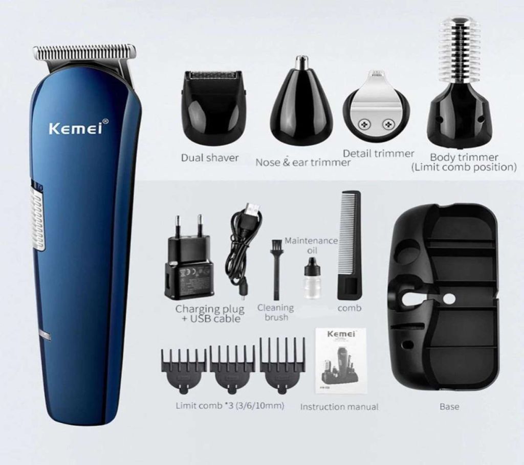 KM-550 5 In 1 Rechargeable Hair Trimmer Titanium Hair Clipper Electric Shaver Beard Trimmer for Man USB Multifunctional Shaving