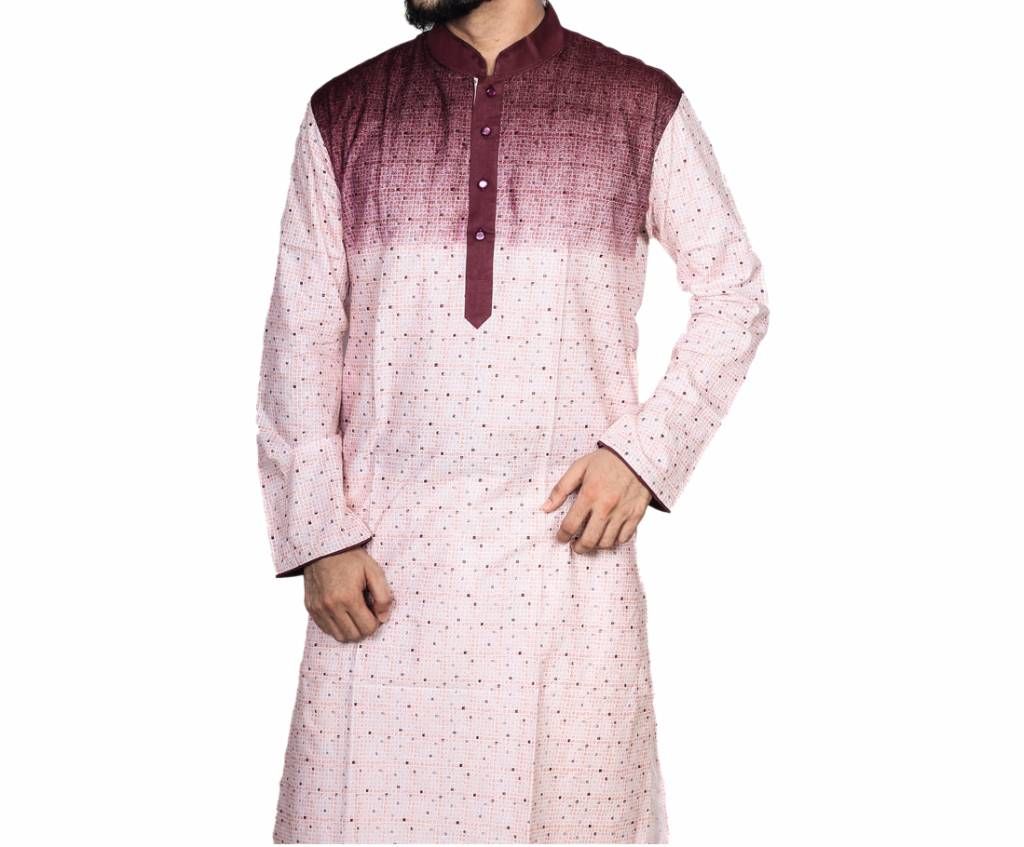 Mens Maroon Printed Cotton Panjabi