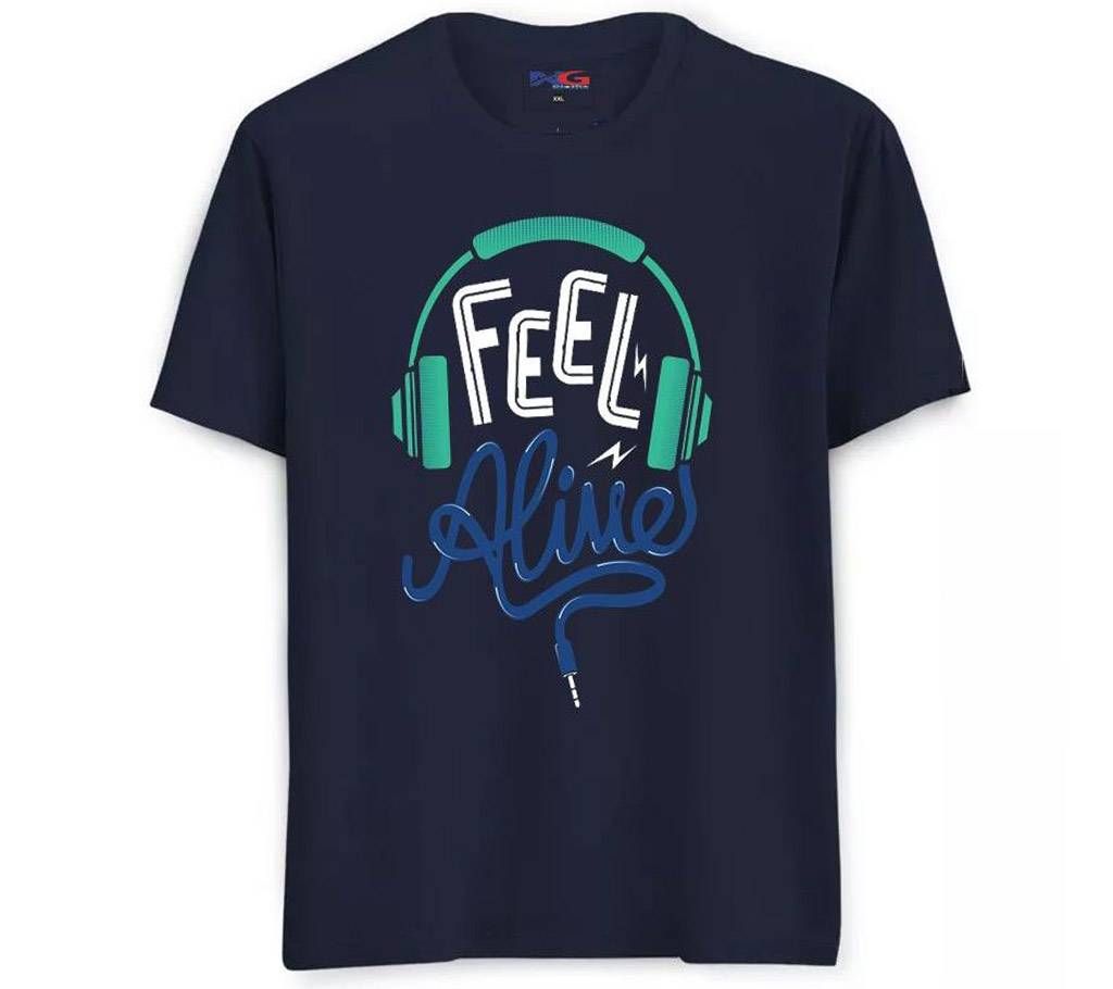 Feel Alive Design Summer Navy Blue T-shirt