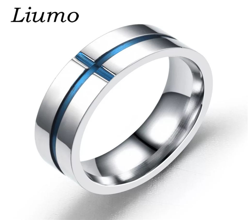 Liumo Fashion Blue Cross Classic Men Women Stainless Steel Ring Lr508