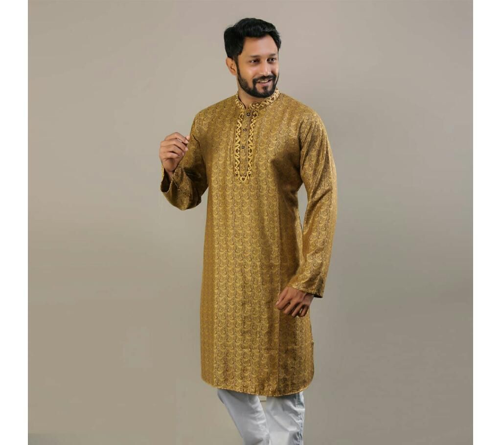 Men's Semi Long Panjabi  Light Golden Brown