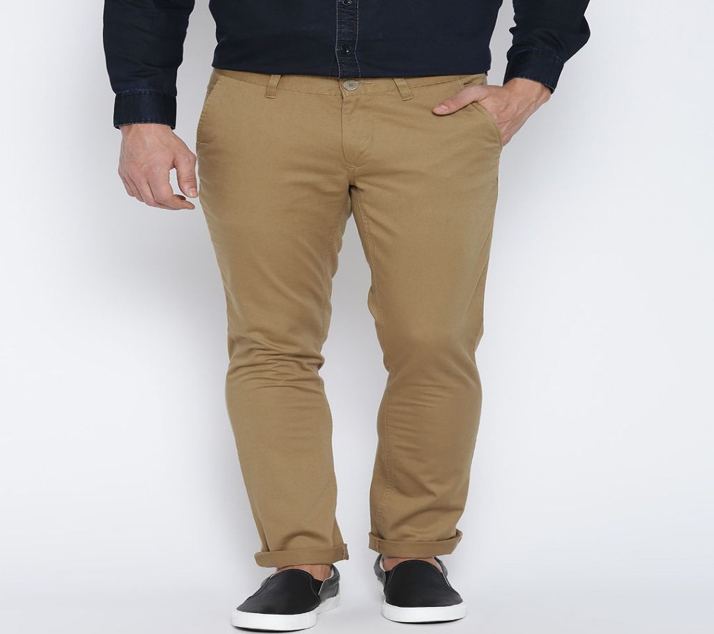 Ecru Brown Khaki Slim Fit Gabardine Pant