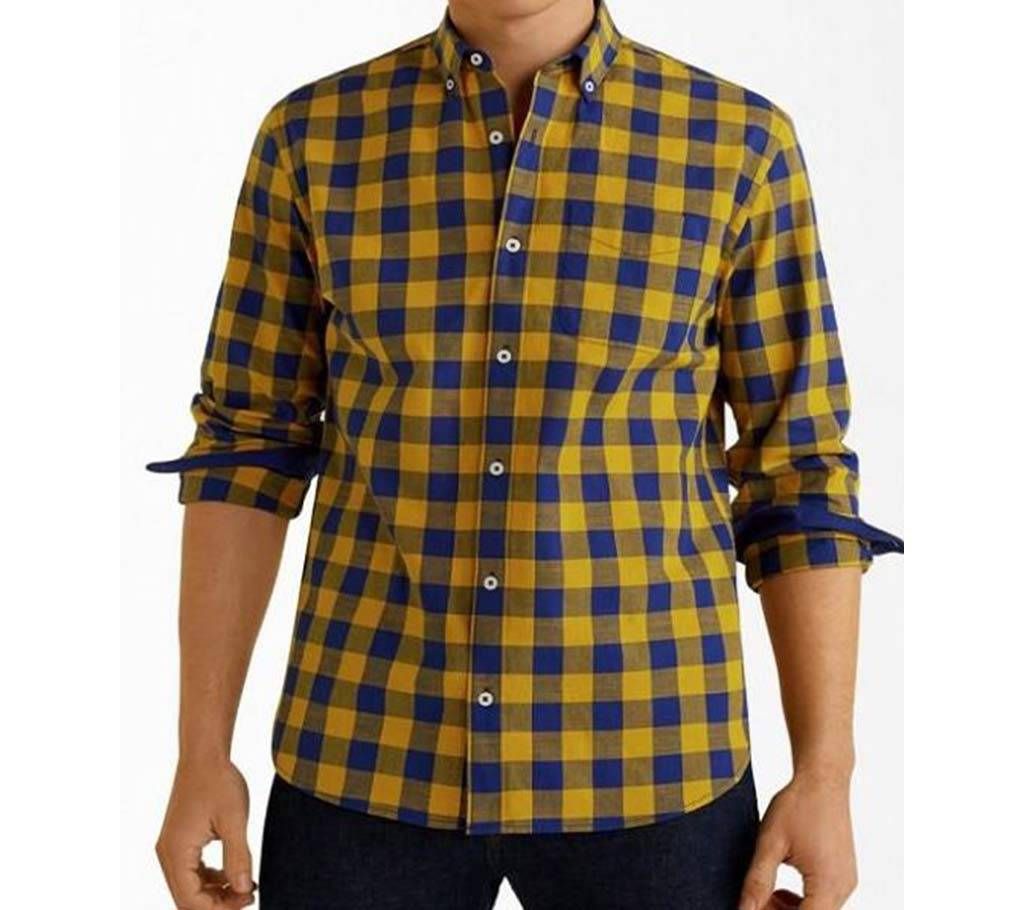 Multicolor Cotton Long Sleeve Shirt for MenS-yellow and black check 