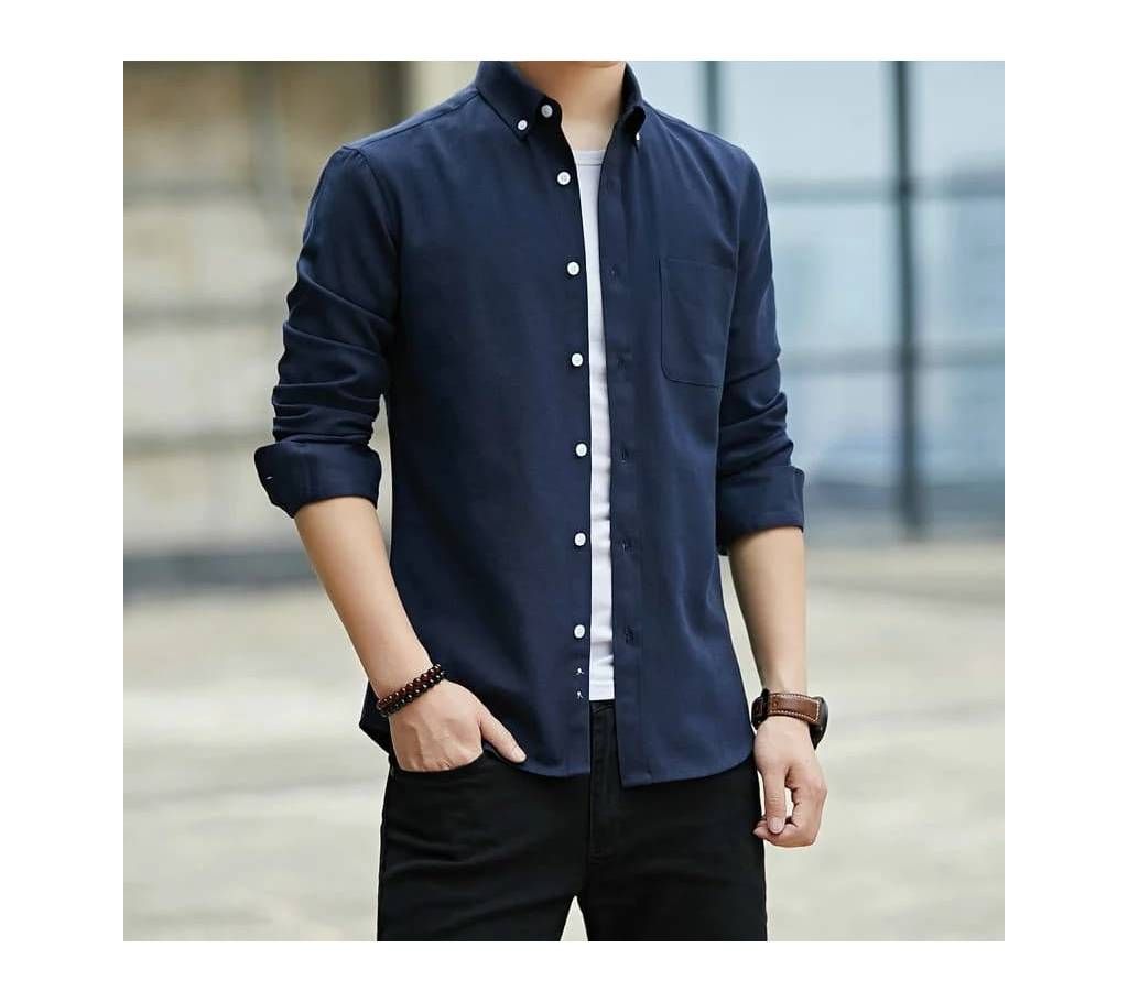 Gents Full Sleeve Casual Shirt-Navy Blue Color
