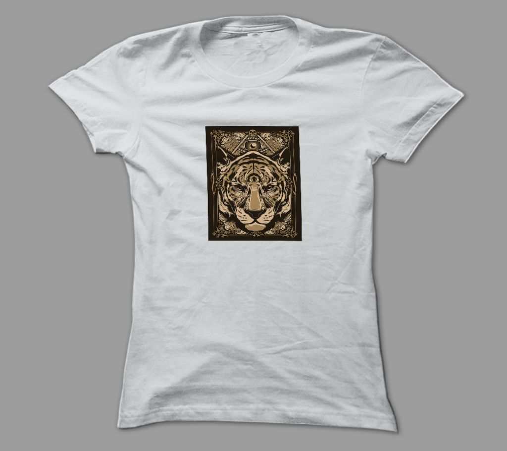 Tiger Face White Polyester T-Shirt
