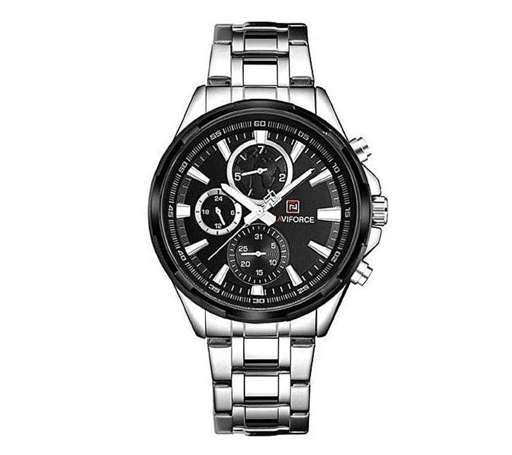 NAVIFORCE 9089 Black & Silver Stainless Steel Men's Watch