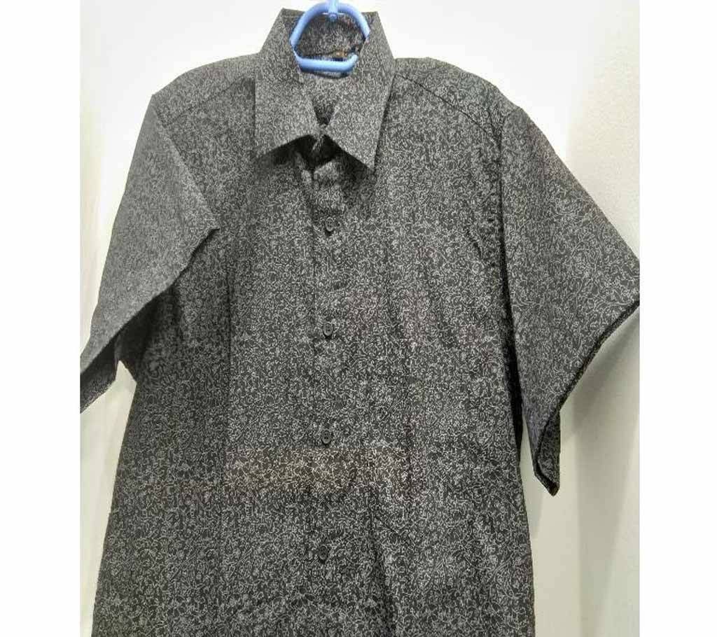 Cotton Printed Half Sleeve Black Shirt