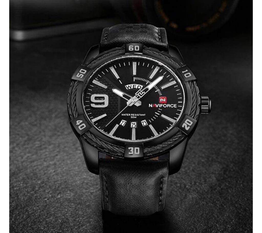 NAVIFORCE NF9117 - Genuine Leather Analog Watch for Men - Black