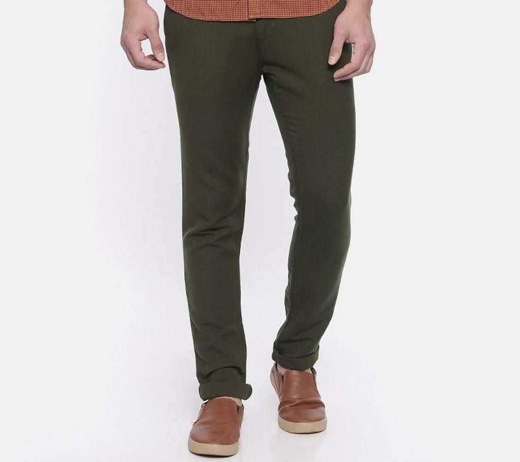 Deep Army Olive Green Slim Fit Gabardine Pant