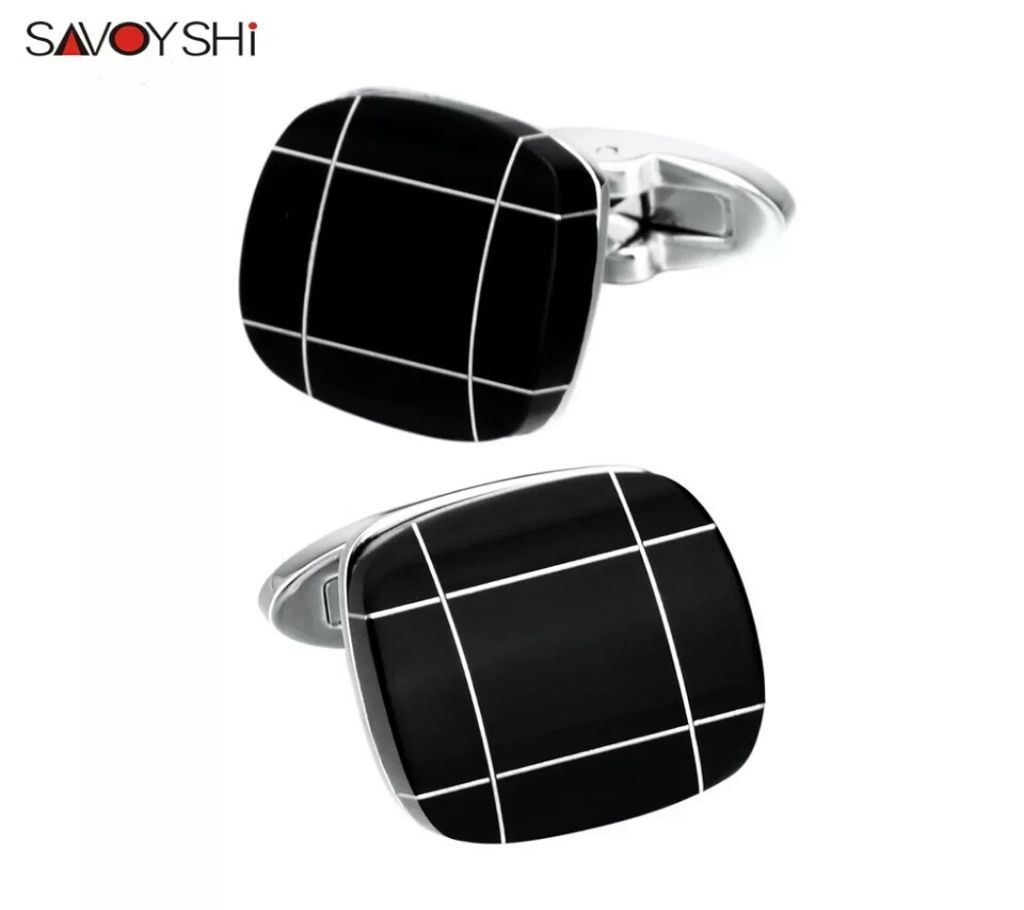 SAVOYSHI Black Stone Cufflinks for Mens