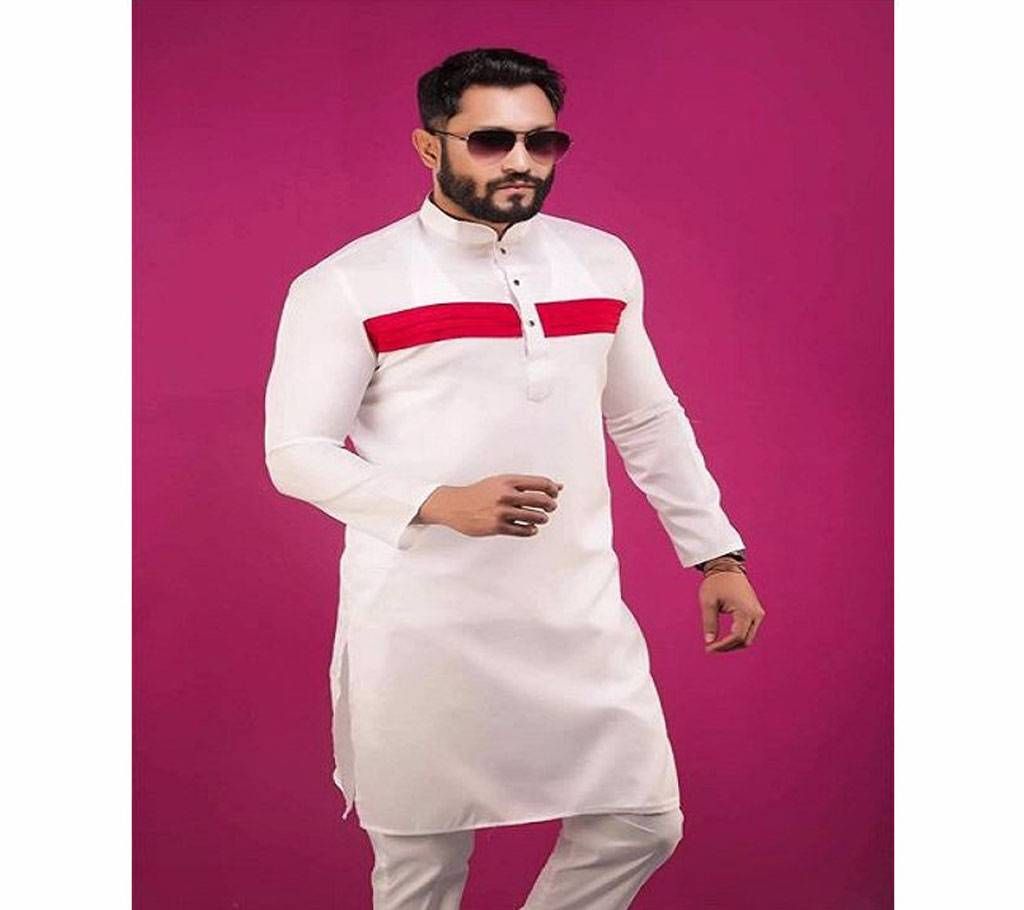 Off White with Red Stripe Design Cottn Panjabi