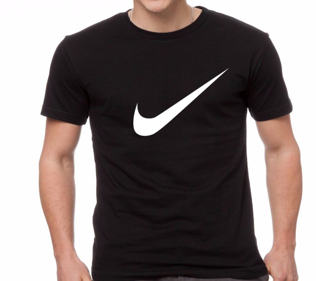 Nike Black Half Sleeve Slim Fit Cotton T shirt For Men 